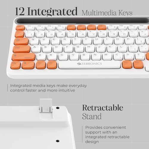 Image of Zebronics Keypad X3 Wireless Keyboard, 102 Keys, 12 Multimedia Keys, 2.4GHz + BT, UV Coated Keycaps, Mobile & Tablet Holder, ₹ Rupee Key, Retractable Stand, USB Nano Receiver (Dawn Orange)