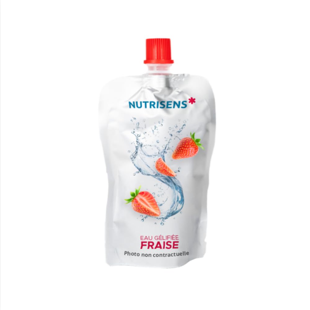 Nutrisens – Agua gelificada fresa – Sabor natural – Juego de 36 – Textura lisa – Sin azúcar – Práctico y transportable – Resistente a la amilasa