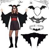 Fledermaus Kostüm Damen: Sie erhalten 1 Schwarz Fledermaus Umhang, 1 Fledermaus Haarband, 1 Fledermaus Maske, 1 Fledermaus Halskette. Sie können diese Halloween Accessoires Damen beliebig kombinieren und sich damit auf Halloween und Karnevals als Vampir verkleiden