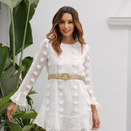 Image of Women's Fashion Classic Metal Buckle Leather Belt with Jeans Dress