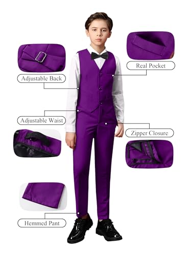 Image of Toddler Suits Slim Fit Suit for Boys,Formal Tuxedo Ring Bearer Outfit Kids Dress Clothes for Wedding,Adjustable Waist