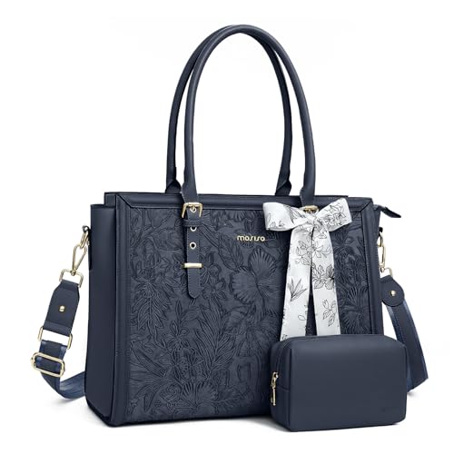 MOSISO Sac Ordinateur Femme 17-17,3 Pouces,Sac Fourre-tout en Cuir PU Compatible avec MacBook,HP,Dell,Asus,Sac PC Portable Rétro Hibiscus Gaufré avec...
