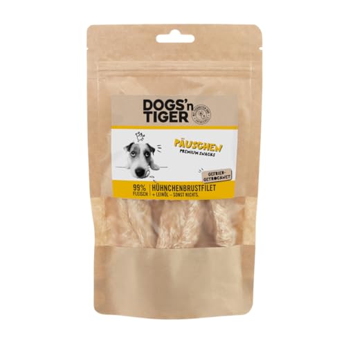Dogs'n Tiger Adult Hundesnacks, Päuschen, Hundeleckerlis aus 99% Fleisch– artgerechter Hundesnack ohne Zucker, Getreide & künstliche Aromen – gut verträglich (gefriergetrocknete Hühnchenbrust, 4X 80g