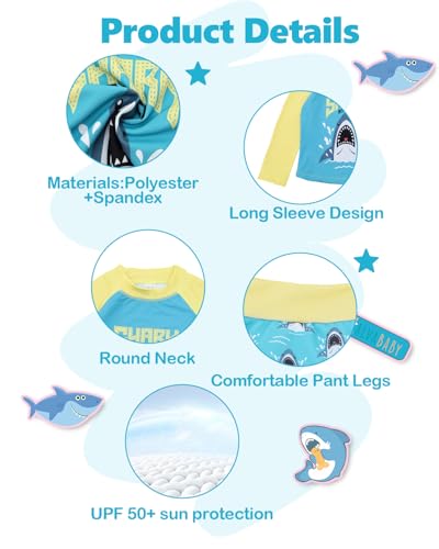 Image of ALVA 2 Pcs Long Sleeve Rash Guard Swim Diaper Sets, Baby Toddler Swimsuit UPF 50+ Sun Protection for Boy and Girl