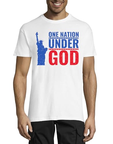 Photo de One Nation Under God Statue of Liberty USA Crew Neck Cotton T-Shirt Homme Blanc, blanc, XL