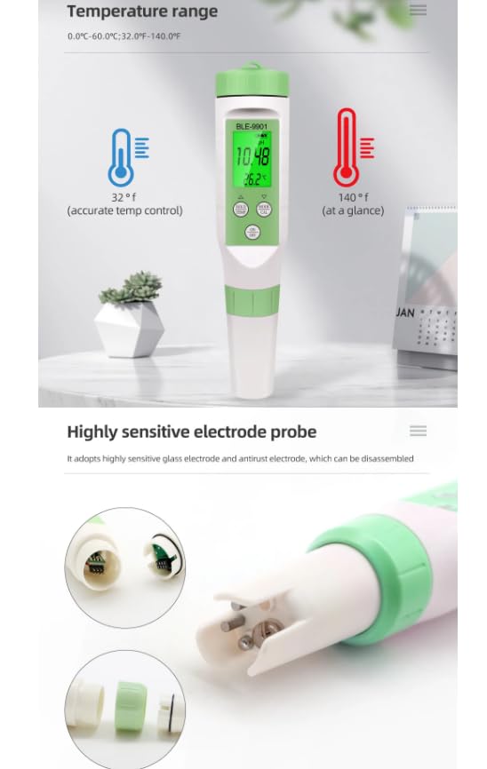 3-in-1 BLE-9901 Digitales pH-Messgerät, Ph/Temp/TDS, Wassertest-Werkzeug mit Hintergrundbeleuchtung