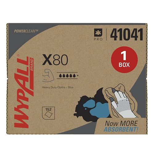 Image of WypAll PowerClean X80 Heavy Duty Cloths, Brag Box, 152 Towels, Blue (41041)