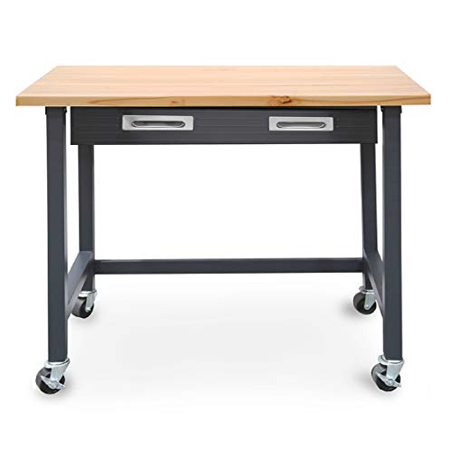 Seville Classics UltraGraphite Wood Top Workbench on Wheels with Sliding Organizer Drawer Table, 48