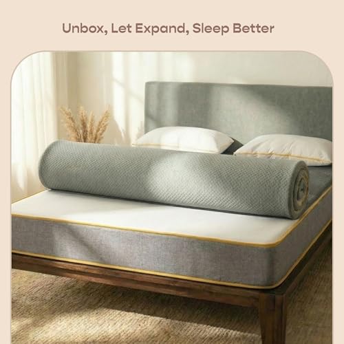 Image of SleepyCat Luxe AirGen Memory Foam Soft Mattress Topper - Motion Isolation | 2 Inch Thickness | Supersoft Knitted Fabrics with Ezie Zipper Cover Sleepers (Queen, 75x60x2 inches)