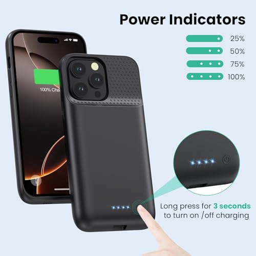 Coque batterie pour iPhone 16 Pro Max 8600mAh noire avec protège-écran