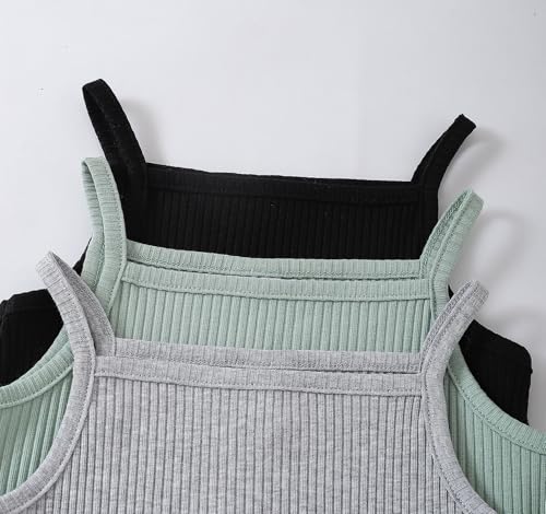 Image of ROMPERINBOX Toddler Tank Tops Girls Spaghetti Strap Ribbed Knit 3 Pack Sleeveless Casual Basic Cami Top for 12M-4T