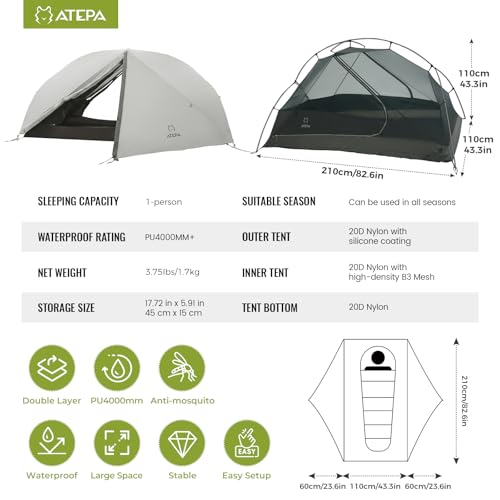 ATEPA 1-2 Person 4000MM+ Waterproof Tent