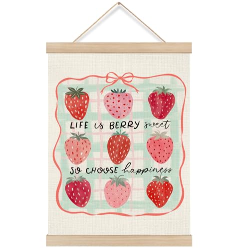 KRHFG Coquette Pink Bow Strawberry Wall Art Poster Framed 12x16 Inch