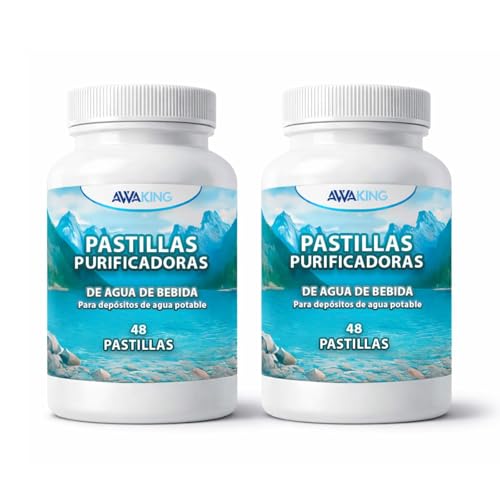 AWAKING Pack 2 x 48 Pastillas Potabilizadoras de Agua | Tratamiento hasta 19.200 Litros | 200L por Pastilla | Ideal para Depósitos, Bidones y Caravanas.
