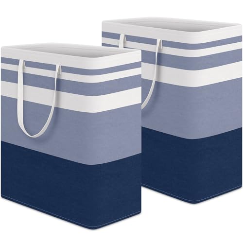 HomeHacks 2-Pack Large Laundry Basket, Waterproof, Freestanding Laundry Hamper, Collapsible Tall Clothes Hamper with Extended Handles for Clothes Toys in the Dorm and Family (Blue, 100L)