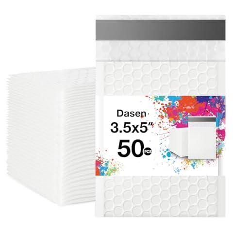 Dasen Bubble Mailers 3.5x5 Inch 50 Pcs,Small Self-Sealing Mail Shipping Bags,White Padded Envelopes #0000 Cover