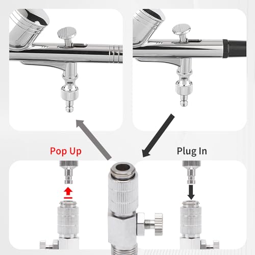 Image of Tbest Harder Steenbeck Airbrush Quick Connect,Airbrush Quick Release Disconnect Adapter 1 /8 in BSP Male and Female Connections Adapter with Adjustable Control Valve Airbrush Accessories
