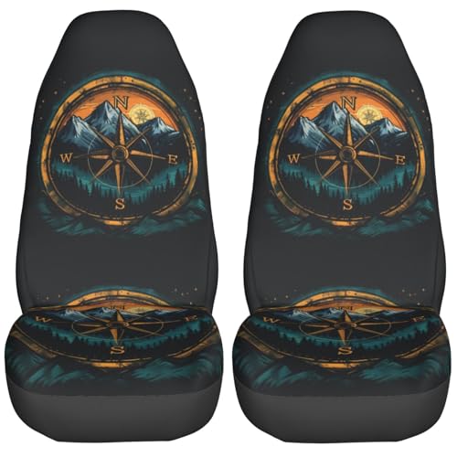 Housses de siège de voiture boussole et montagnes universelles pour auto et SUV (lot de 2)