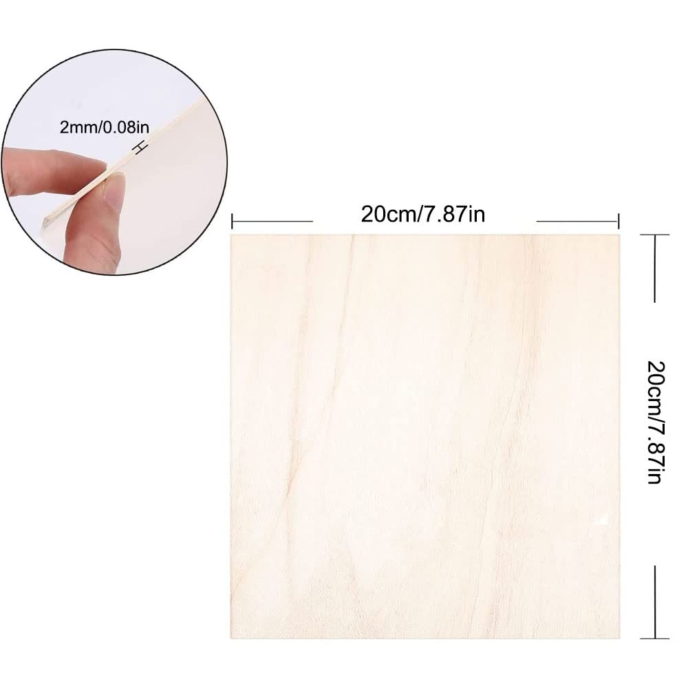 10 fogli di compensato di grandi dimensioni, fogli di tiglio, spessore 0,2 mm, quadrati, in legno grezzo, for fai da te, pittura, modellismo, traforo, incisione, decorazione for la casa(20 * 20cm)