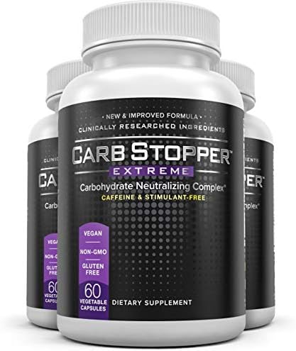 Carb Stopper Extreme (3 Bottles Maximum Strength, Natural Carbohydrate and Starch Neutralizer | Keto Diet Cheat Supplement to Intercept Carbs with White Kidney Bean Extract, 60 Caps Each