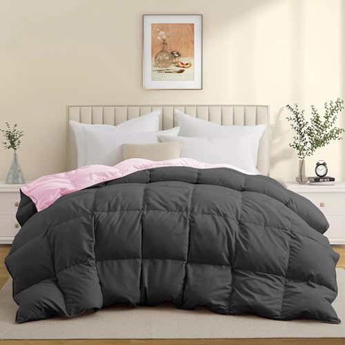 Image of Luxurious Comfort 600 GSM Winter Comforter Double Bed Size 90 inchX100 inch - 600 GSM Microfiber Super Soft Fluffy for Winter Comforter /Rajai /Duvet /Blanket Double Bed - Baby Pink /Dark Gray Color