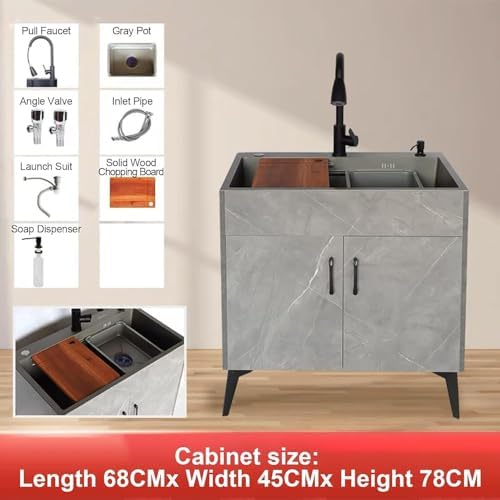 Utility Sink with Drainer Unit, Free-Standing Commercial Sink with Cold & Hot Water Faucet, Laundry & Garage Storage Shelves, Single Bowl Design for Home & Business