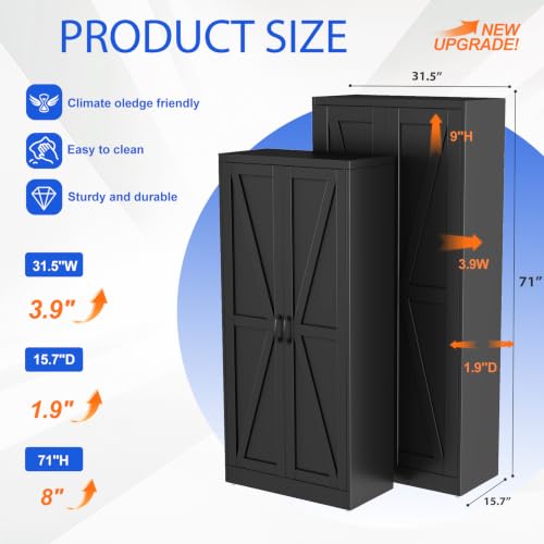 Image of GAIOUS 71 inch Tall Kitchen Pantry Cabinet,Black Cupboard,Metal Storage Cabinet