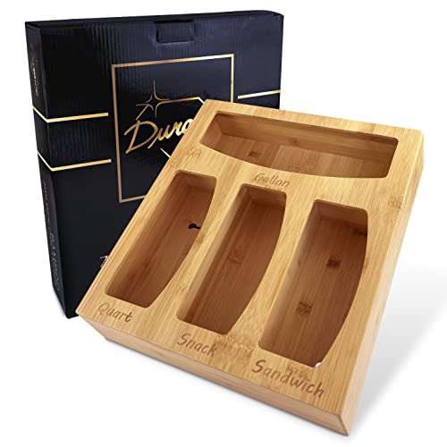 Durawe Company Sac de rangement en bambou à fermeture éclair pour tiroir de cuisine, sac de rangement alimentaire et distributeur - gallon, quart, sandwichs et collations Cover