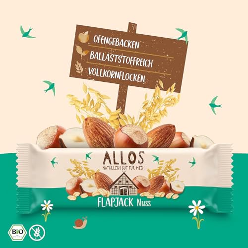 Allos Hafer Flapjack Nuss, Bio Riegel, Energieriegel, Sportriegel, 16 x 50g