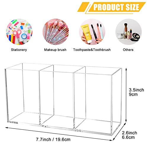 Image of Cerpourt Clear Makeup Brush Organizer,Acrylic Cosmetic Brushes Storage Holder with 3 Slots,Pencil Pen Holder for Desk,Desk Organizer and Accessories for Vanity
