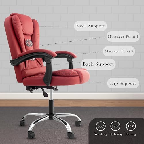 Image of Casa Copenhagen Italia Premium Leatherette Office Chair for Work | Boss Chair, Ergonomic Executive, Luxurious Cushioned Arms & Seat, 2 Point Back Massager, Heavy Duty Metal Base (Burgundy)
