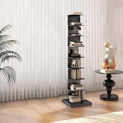 AErosx 9 Tier Metal Spine Bookshelf Tower, Floor Standing Vertical Book Shelf, Narrow Invisible Bookcase Open Display Shelf Storage Organizer for Study Room, Living Room, Office, Bedroom(Black)