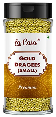 Image of La Casa Premium Gold Dragees | Small(1.5mm) Sized Pearl Balls Ideal for Cake Decoration & Garnishing | 100g |