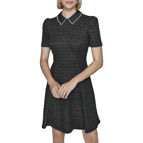 Image of Karl Lagerfeld Women's Short Puff Sleeve Embellished Collar A-line Mini Dress