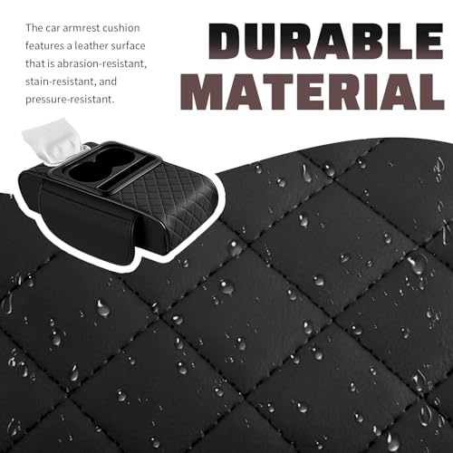 Image of 2026 New 5 in1 Car Armrest Storage Box,Multifunctional Leather Car Armrest Box Pad with Cup Holder & Phone Holder & Storage Bag,Comfortable Center Console Cover for Elbow Support