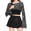 FWSAM Women Fairy Grunge Boat Neck Crochet Knit Cr... #1