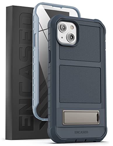 Encased Falcon Designed For Iphone 14 Plus Case With Kickstand, Protective Built-In Screen Protector With Metal Stand Phone Case - Blue #TOP17