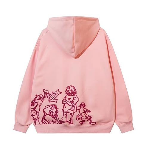 FCOOLYEET Mens Y2k Pink Hoodie Graphic Oversized Pullover Sweatshirt Cartoon Character Print Streetwear Hoodies Goth Jacket2