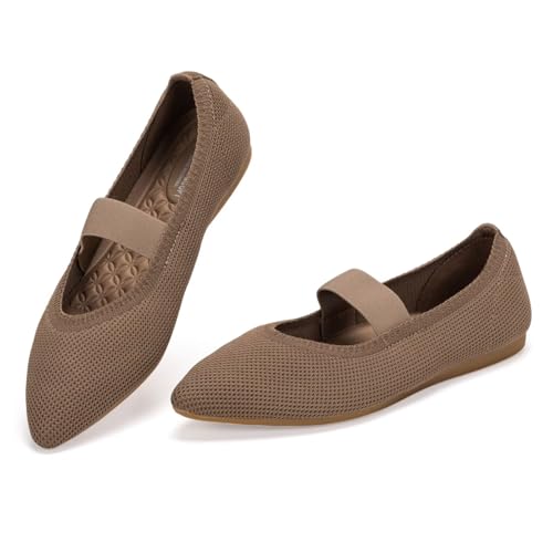 Frank Mully Womens Knit Flats Pointed-Toe Shoes with Elastic Straps Ballerina Flat Shoes for Women Dressy2