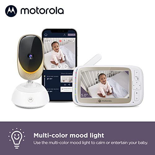 Motorola Baby VM 85 / Comfort 85 Connect Video-Babyphone mit Schwenk- und Zoomfunktion, Wi-Fi, 5.0 Zoll Farbdisplay, Infrarot-Nachtsicht, 2-Wege-Audio und Temperatursensor