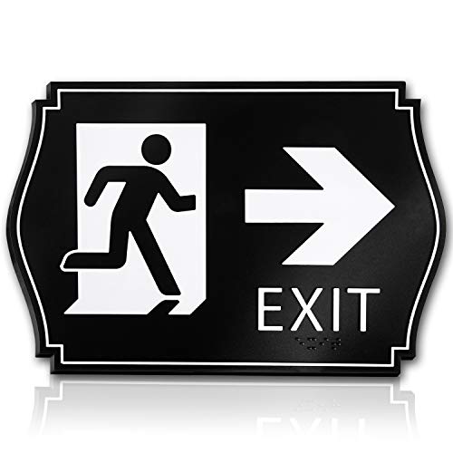 KickFire Classics Exit Sign Braille - ADA Compliant Black and White Signage, Self-Adhesive Mounted - Tactile Emergency Route Board for Office, Business, Stairwell, Home and Restaurant - Arrow Right