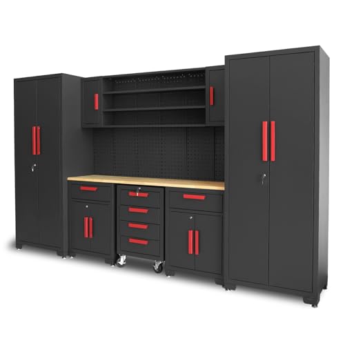 GSTANDARD Cabinets Storage System, Includes Drawers, Rolling Chest and Pegboard-Perfect for Organizing Garage and Tools 8 Piece Gabinets Set, 18.58