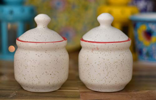 Image of Ceramic Pickle Jar Set with Lid, Dining Table Pickles Containers white jars (white jar), 200 Ml
