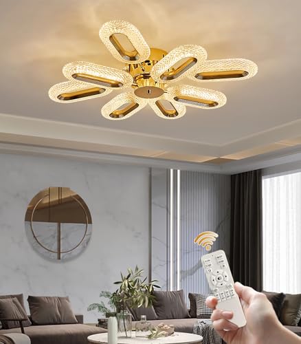 Grand lustre pour salon chic Plafonnier LED moderne doré 8 têtes