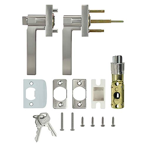 Image of Nuk3y Hulk Series Lever Door Handle Slim Square Modern Contemporary Lever Set (Entry, Satin Nickel)