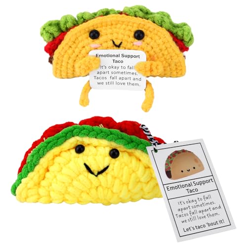 TOYMIS 2 Stück Lustiger Positive Taco, Positiver Support Taco Süßer Inspirierender Häkel Taco mit Positiver Karte Gestrickter Taco Wollpuppe Kartoffel Ermutigungsgeschenke Heimdekoration