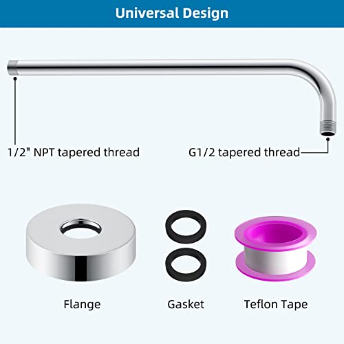 Hibbent 16 Inch All Metal Shower Extension Arm, Extra Long Shower Arm With Flange, Stainless Steel Rainfall Shower Arm Water Outlet, Wall Mounted Shower Head Extender Arm, Chrome #TOP4