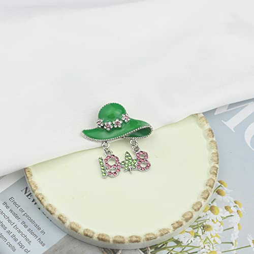 Image of Sorority Paraphernalia Gift Greek Sorority Jewelry Pink and Green Brooch Pin for Women Leaf Pedant Jewelry Sisterhood Graduation Gift
