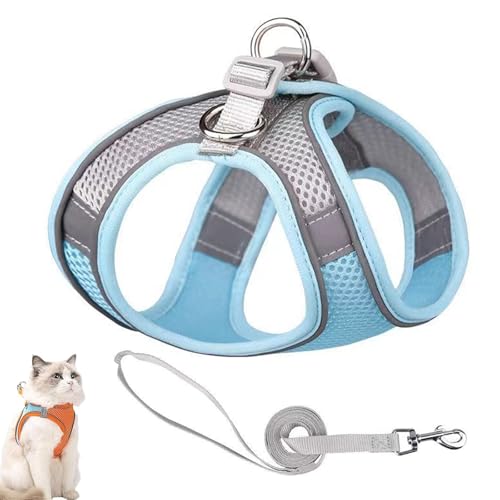 Cat Harness Design for Outdoor Cats, Cat Explorer Harness, Adjustable Soft Mesh Vest with Reflective Safety Strips, Escape Proof, Easy to Wear Cats (C,L)