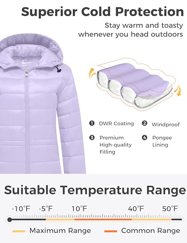 wantdo Women's Packable Puffer Coat Hooded Lightweight Long Winter Coats4